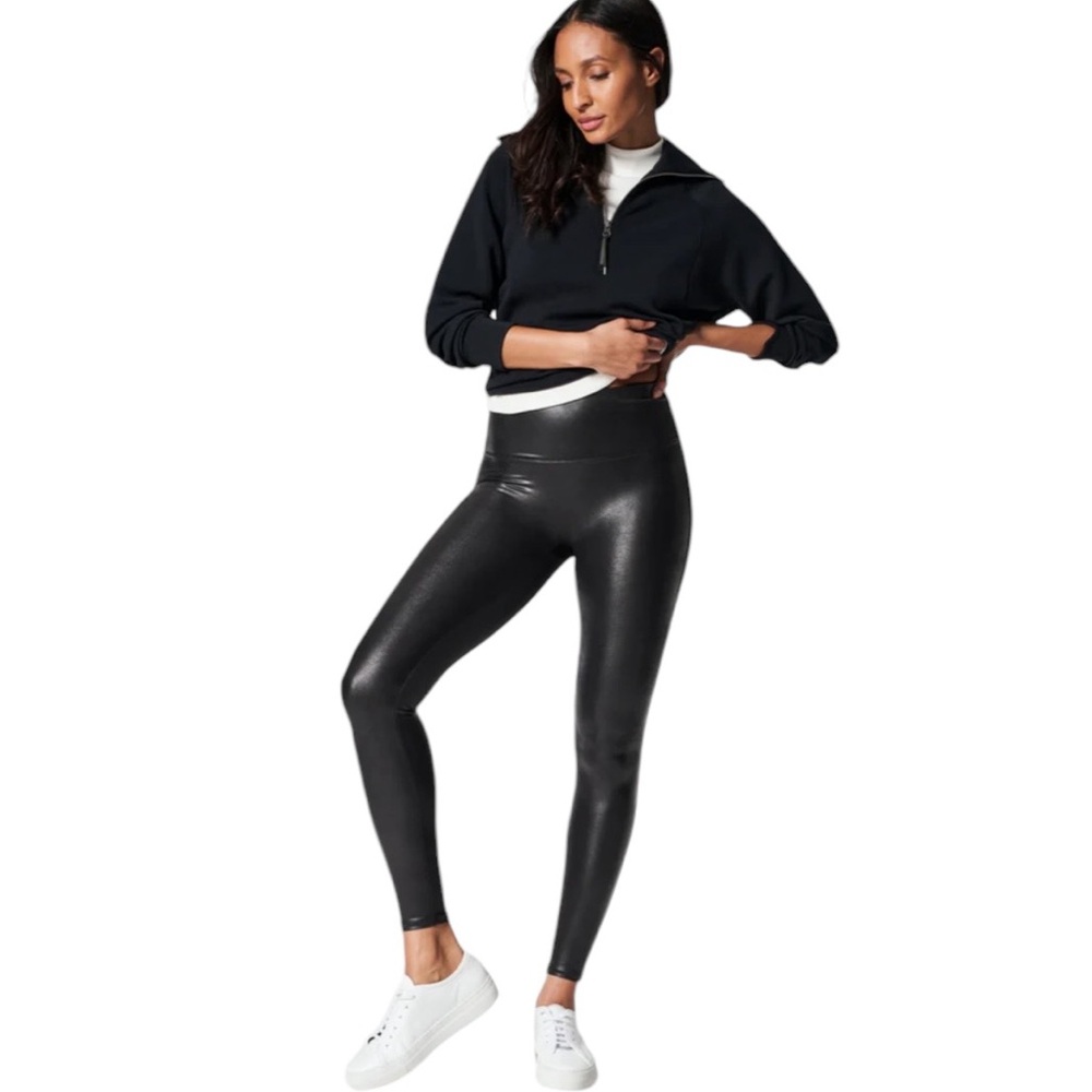 SOLD SPANX Faux Leather Leggings Black Size Small Reg. $98